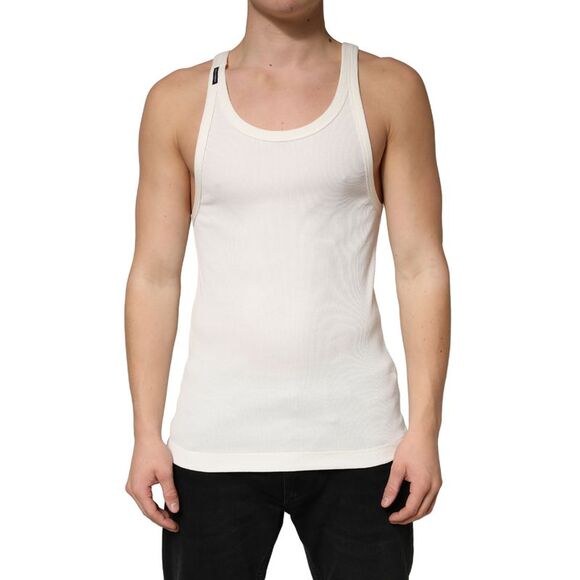 Dolce & Gabbana Ivory Cotton Ribbed Sleeveless Tank TopMen's T-shirt